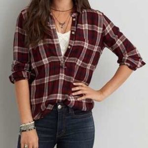 American Eagle Boyfriend Fit Flannel Plaid Shirt L